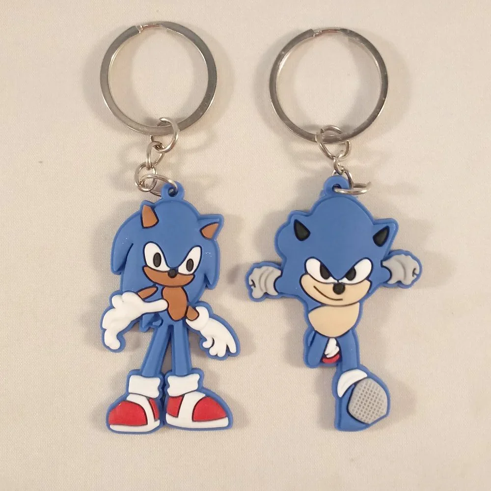 Men's Silver Sonic Hedgehog Keychain Key Ring Lot of 2